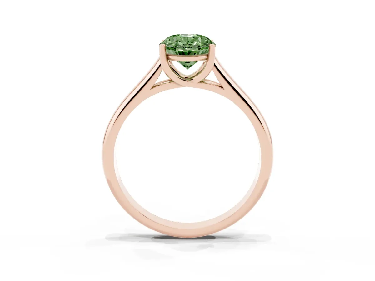 Fancy Green Oval Cut Solitaire Engagement Ring with Tapered Band and Four-Prong Setting Rose gold