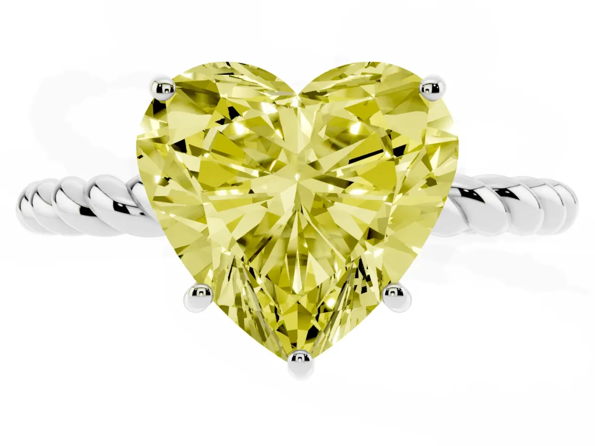 Fancy Yellow Heart Cut Solitaire Twisted Band 4-Prong Ring Platinum