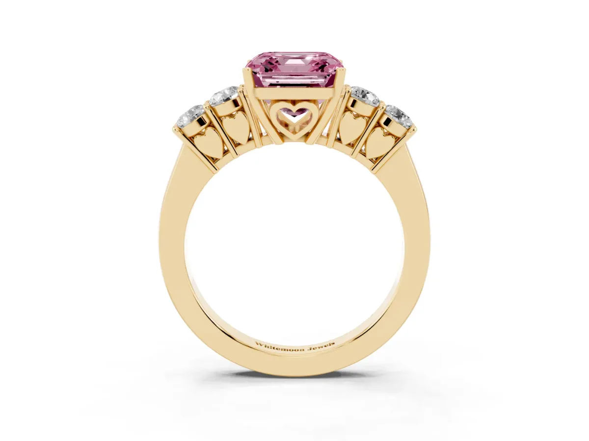 Fancy Pink Asscher Cut Cut Diamond Five-Stone Prong Set White Gold Ring Yellow gold