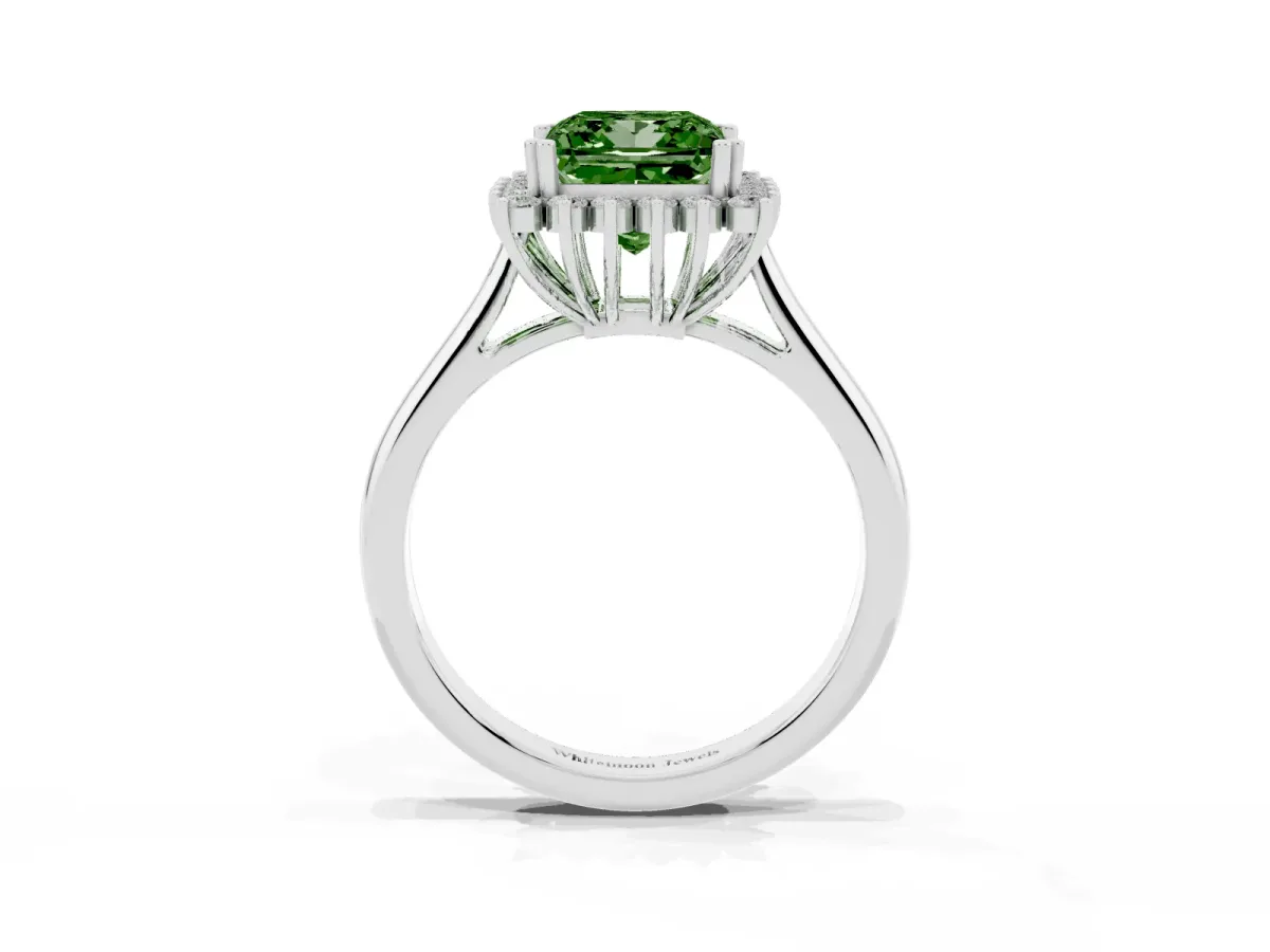Fancy Green Princess Cut Cut Diamond Halo Ring with Solitaire Band and Prong Setting Silver