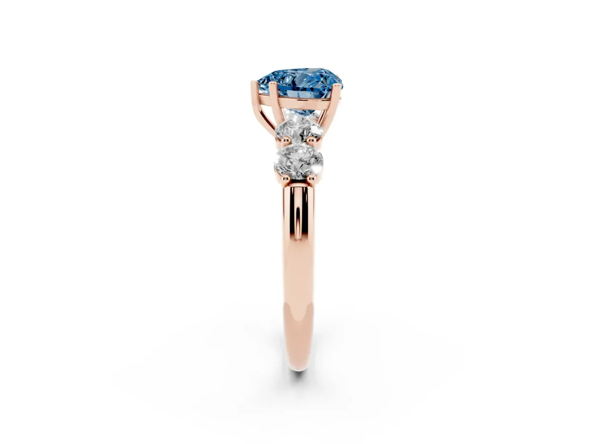 Fancy Blue Heart Cut Cut Five-Stone Prong Set Diamond Ring with Classic Band Rose gold