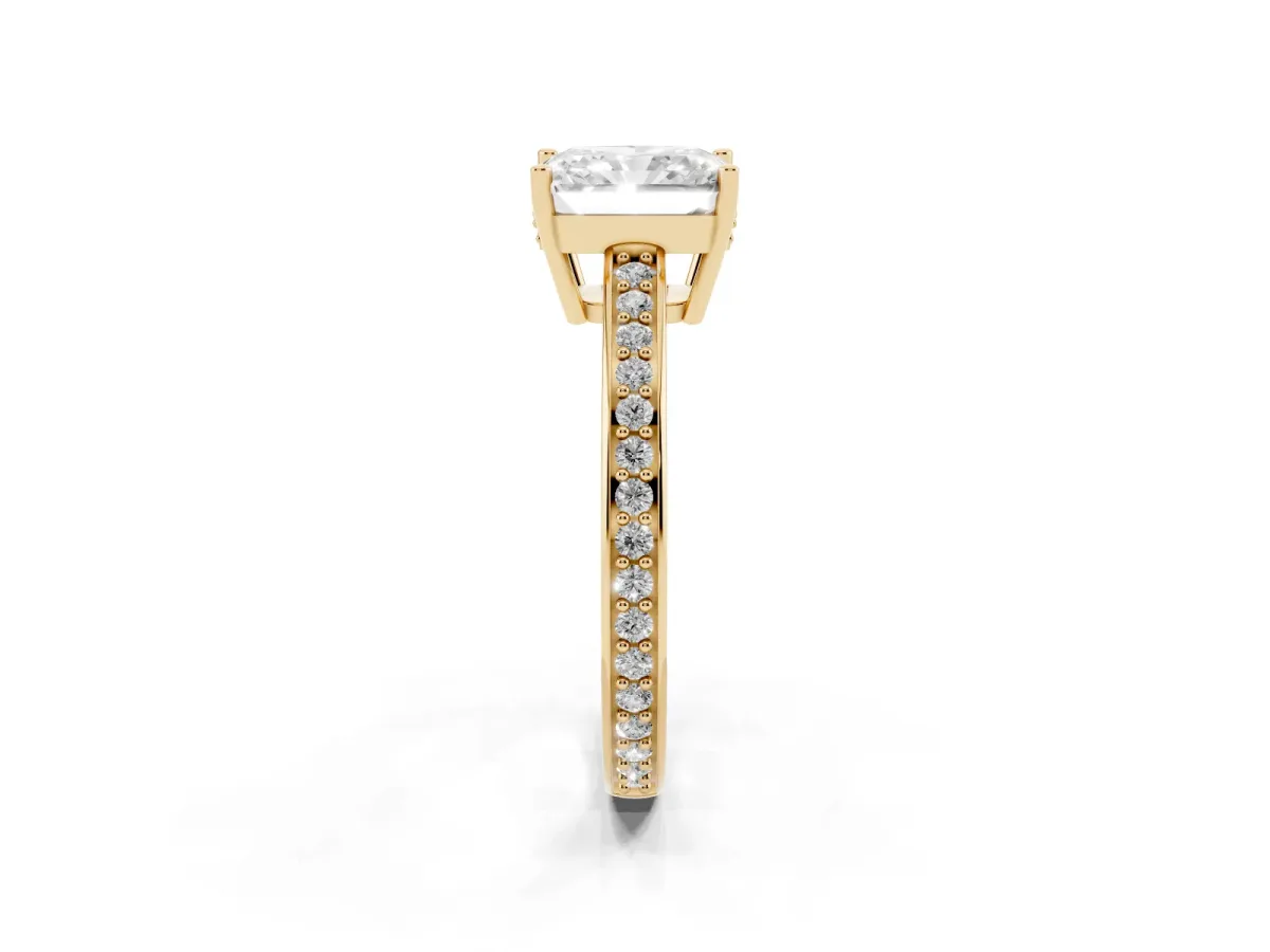 Radiant Cut Solitaire Pavé Band Prong Setting Ring Yellow gold