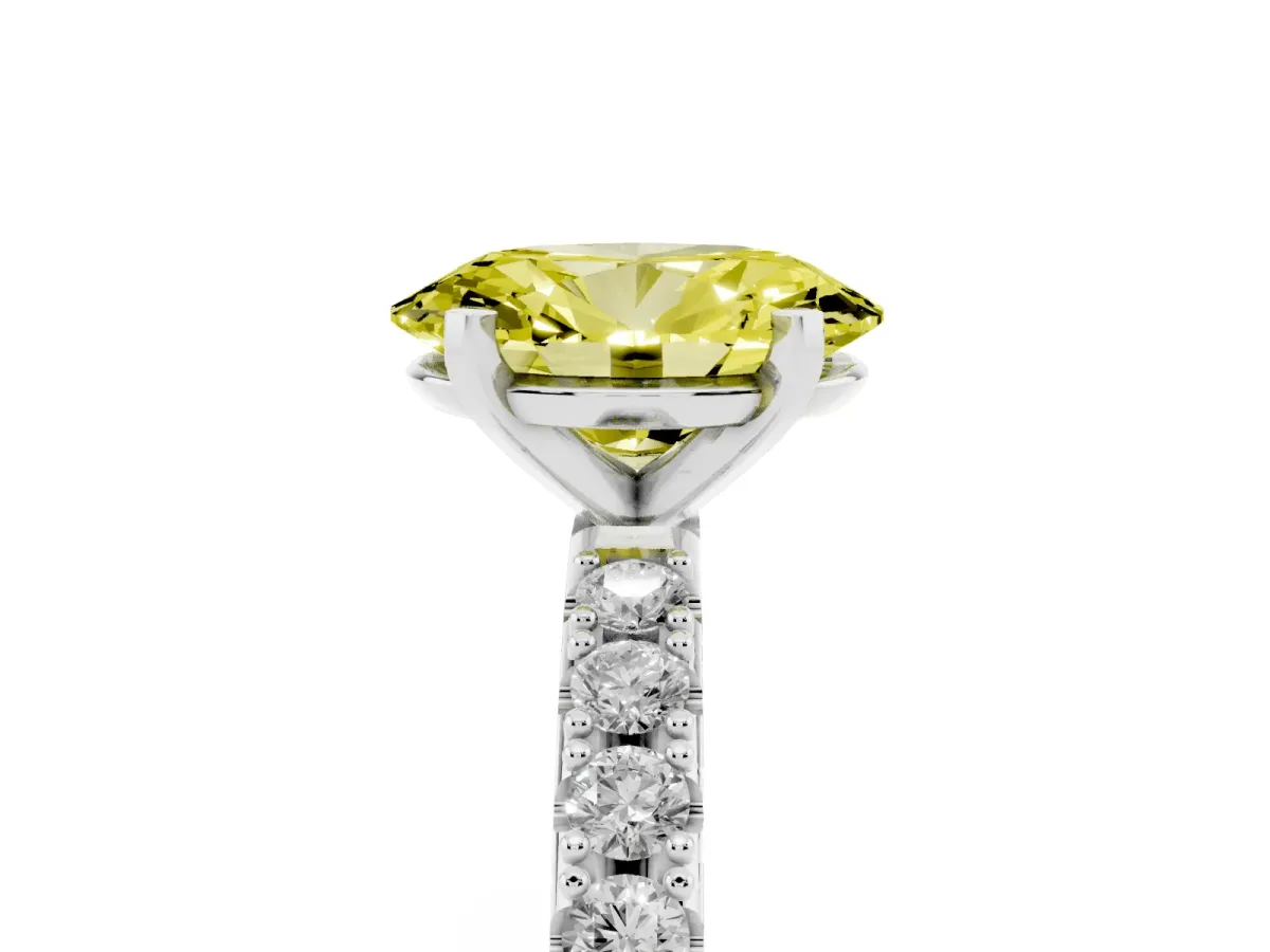 Fancy Yellow Oval Cut Diamond Solitaire Pavé Band with Four-Prong Setting Silver