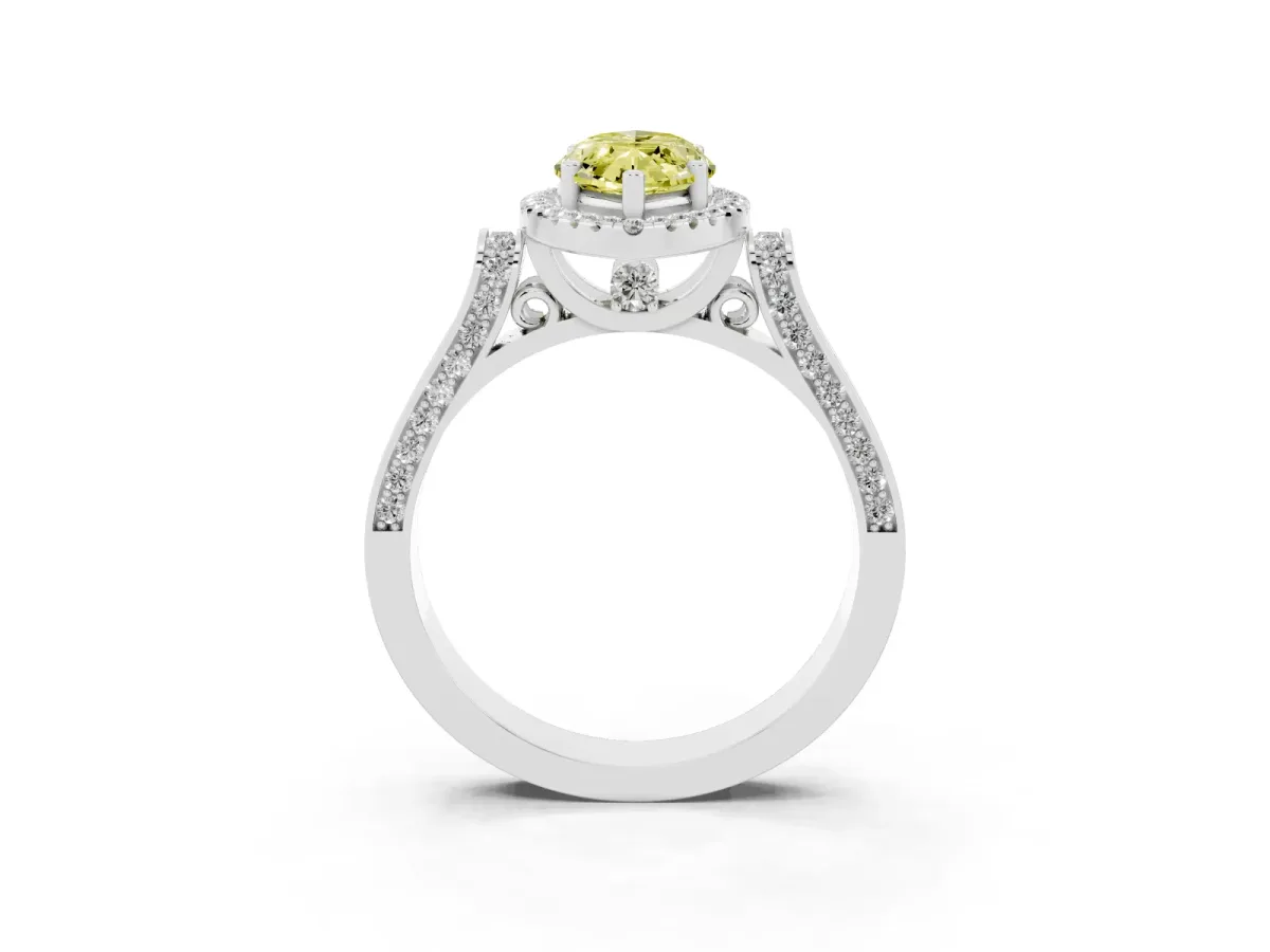 Fancy Yellow Marquise Cut Halo Round Diamond Twist Band with Four-Prong Setting Platinum