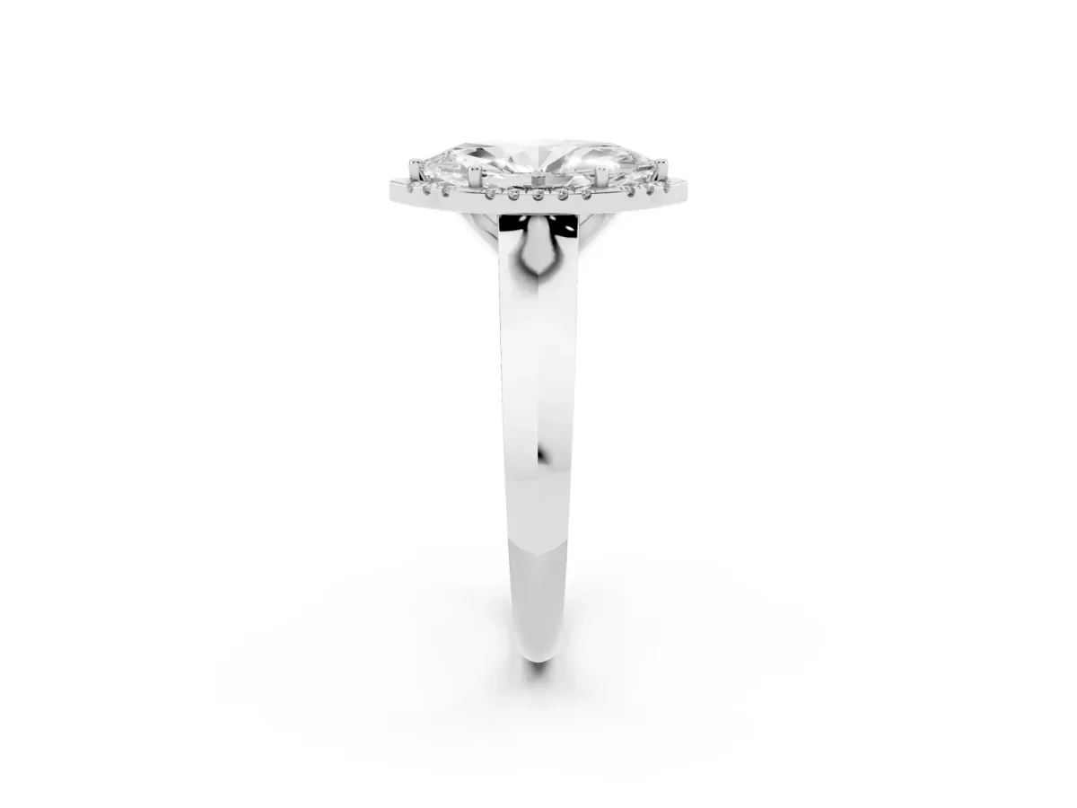 Marquise Cut Halo Diamond Ring with Cathedral Band and Four-Prong Setting Silver