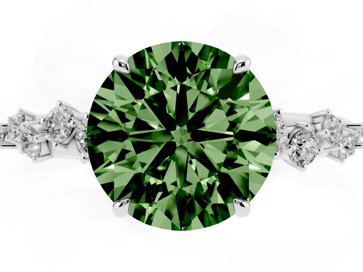 Fancy Green Round Cut Diamond Cluster Prong-Set Solitaire Ring Platinum