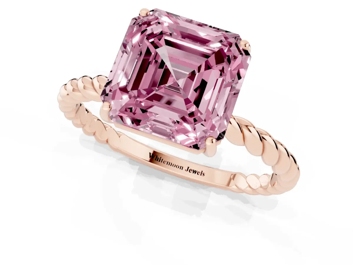 Fancy Pink Asscher Cut Solitaire Twisted Band 4-Prong Ring Rose gold
