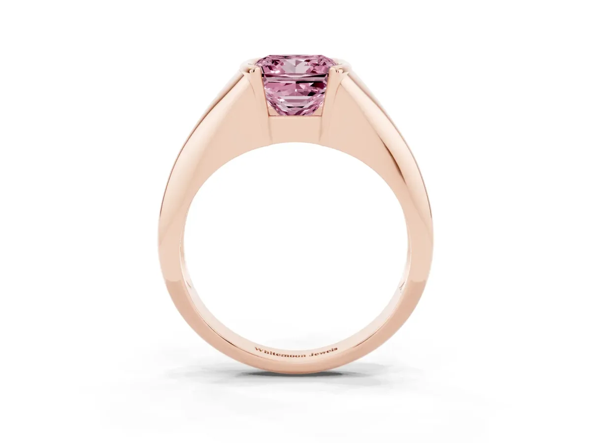 Fancy Pink Princess Cut Solitaire Tension Set Diamond Ring Rose gold