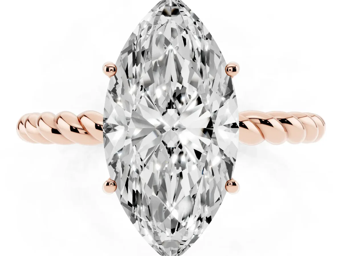 Marquise Cut Solitaire Twisted Band 4-Prong Ring Rose gold