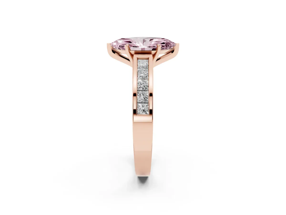 Fancy Pink Marquise Cut Solitaire Diamond Ring with Channel-Set Band and Four-Prong Setting Rose gold