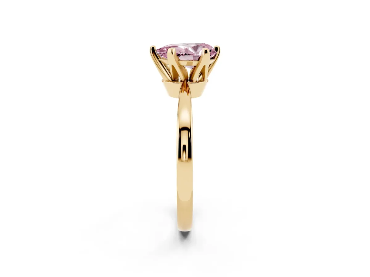 Fancy Pink Pear Cut Solitaire Engagement Ring with Six-Prong Setting and Tapered Band Yellow gold