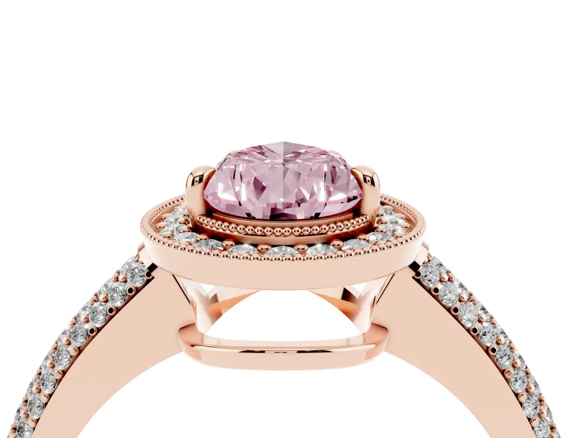 Fancy Pink Pear Cut Cut Halo Diamond Pave Band with Four-Prong Setting Rose gold