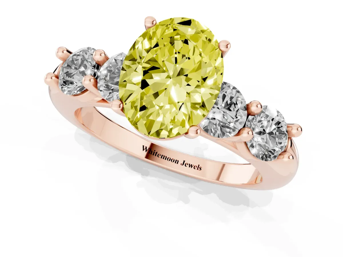 Fancy Yellow Oval Cut Cut Five-Stone Prong Set Diamond Ring with Classic Band Rose gold