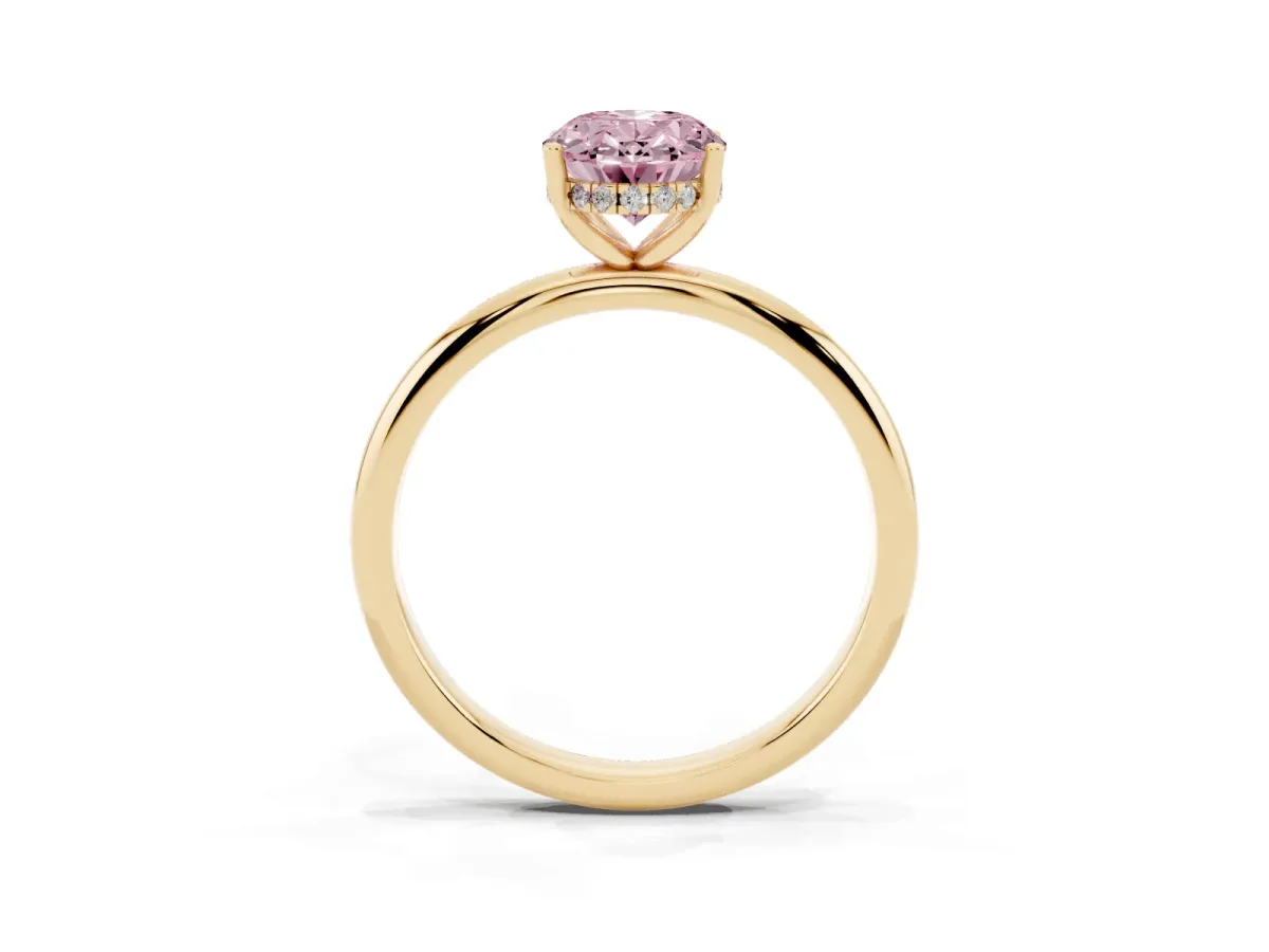 Fancy Pink Oval Cut Cut Solitaire Engagement Ring with Four-Prong Setting and Classic Band Yellow gold
