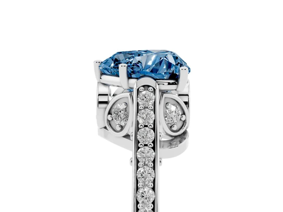 Fancy Blue Heart Cut Cut Cathedral Pave Diamond Engagement Ring with Six-Prong Setting Silver