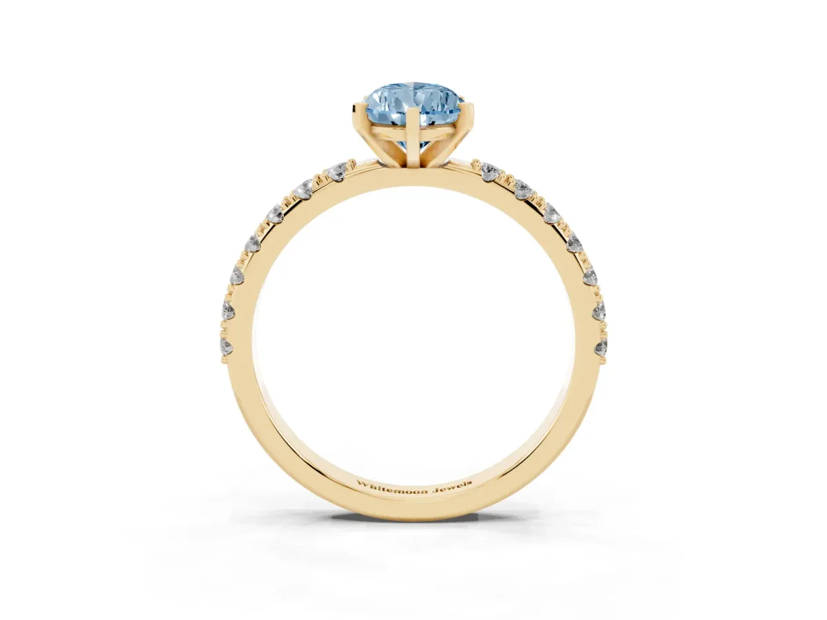 Fancy Blue Pear Cut Diamond Solitaire Pavé Band with Four-Prong Setting Yellow gold