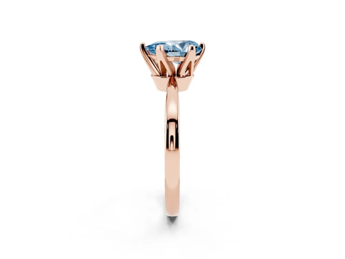 Fancy Blue Pear Cut Solitaire Engagement Ring with Six-Prong Setting and Tapered Band Rose gold