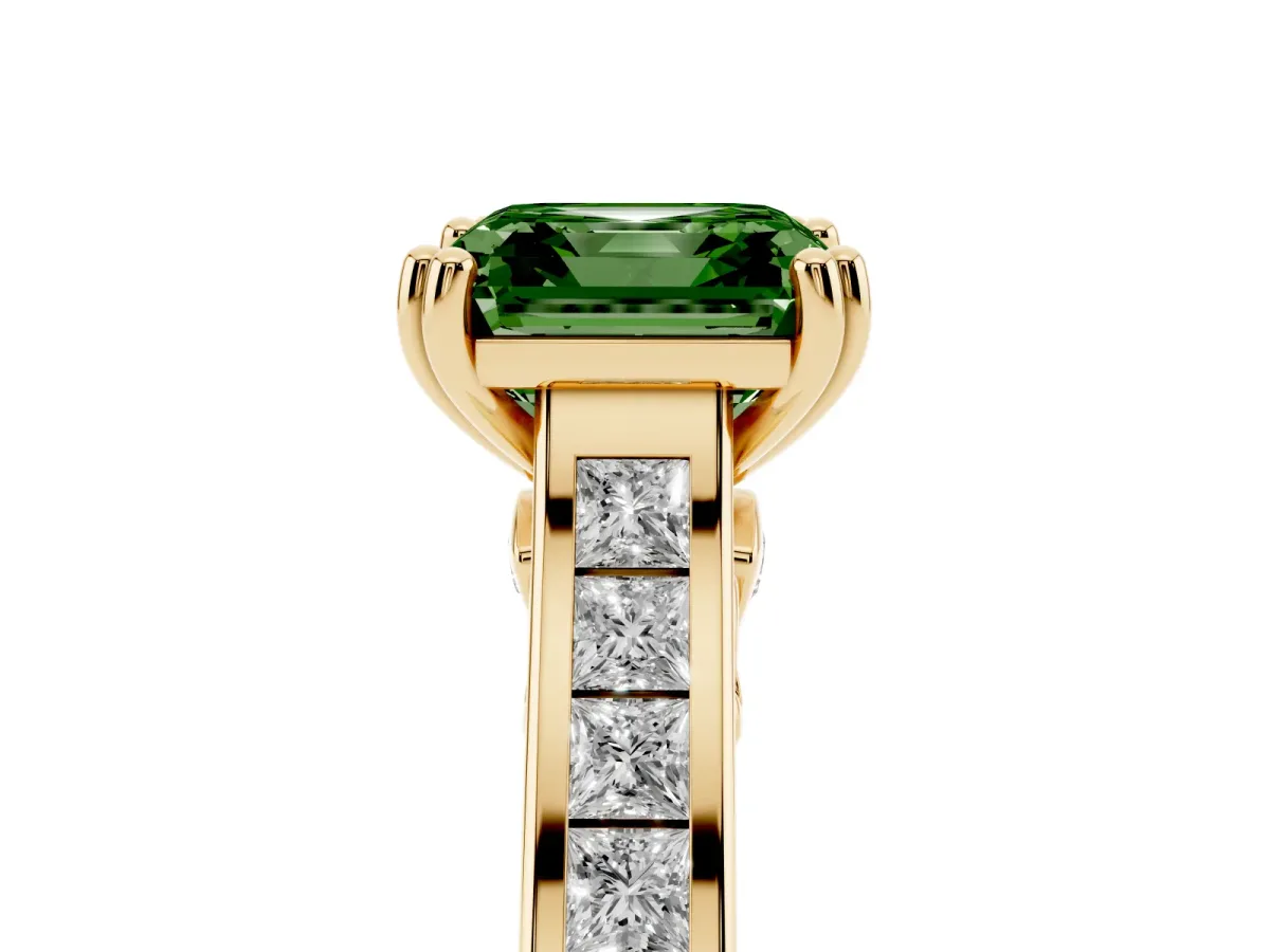 Fancy Green Asscher Cut Cut Channel Set Solitaire Engagement Ring with Prong Setting Yellow gold