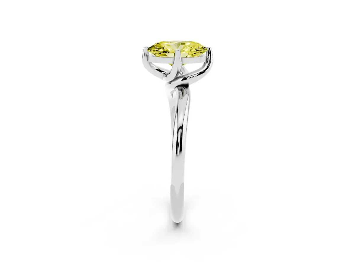 Fancy Yellow Oval Cut Diamond Solitaire Engagement Ring with Four-Prong Setting and Classic Band Silver