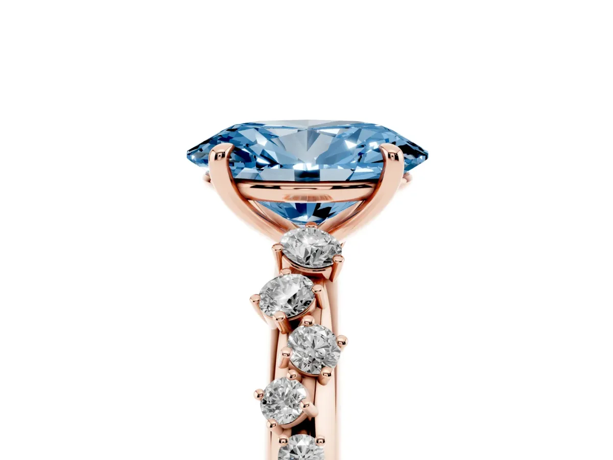 Fancy Blue Oval Cut Diamond Cluster Prong-Set Solitaire Ring Rose gold