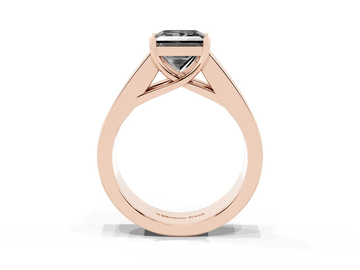 Fancy Black Princess Cut Cut Channel Set Solitaire Ring with Four-Prong Setting Rose gold