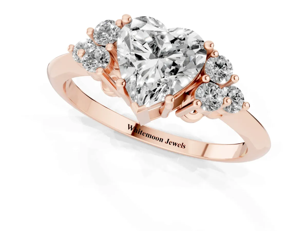 Heart Cut Cut Diamond Cluster Ring with Solitaire Band and Four-Prong Setting Rose gold