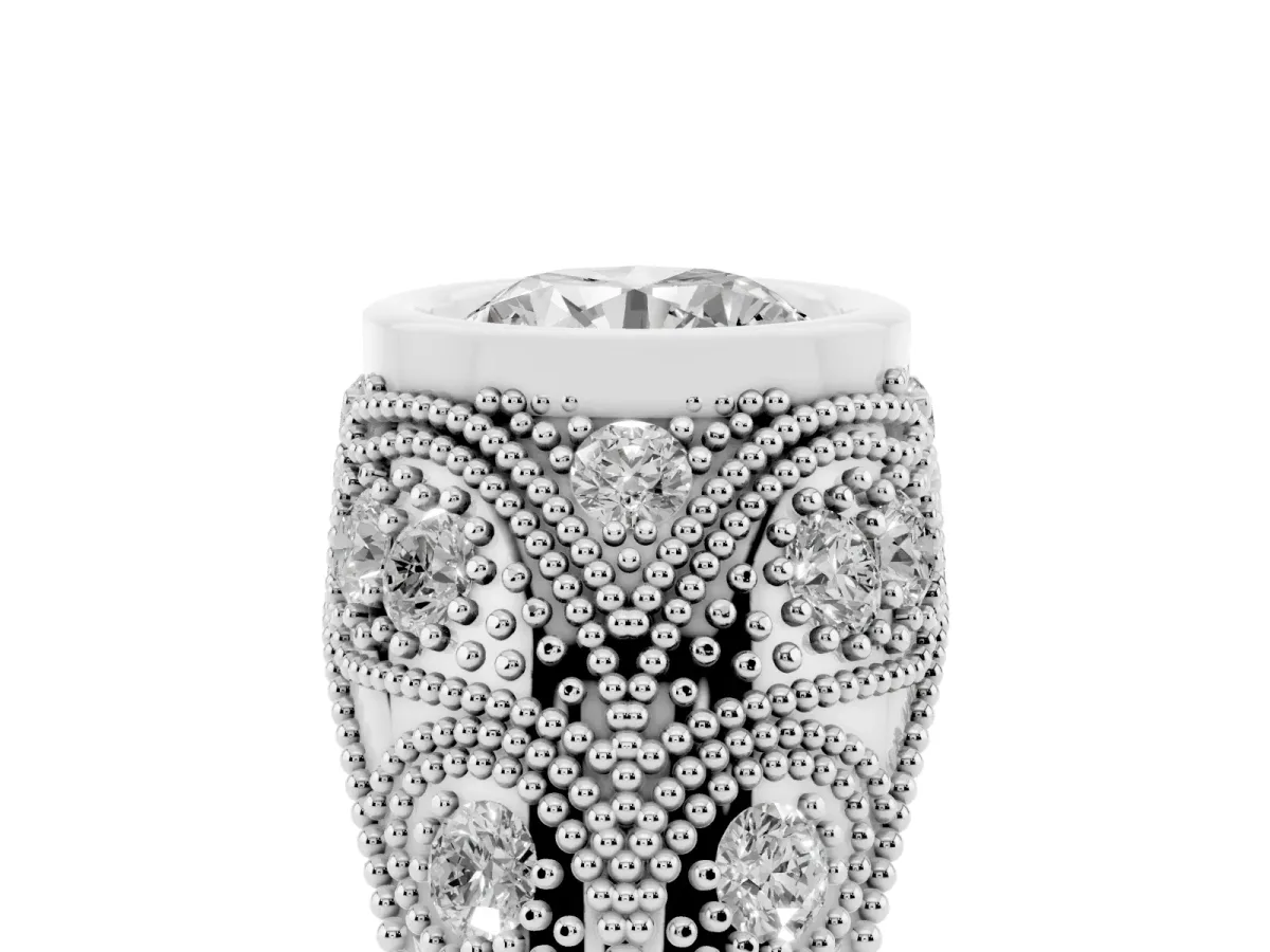 Bezel Set Round Cut Diamond Milgrain Band Ring Platinum