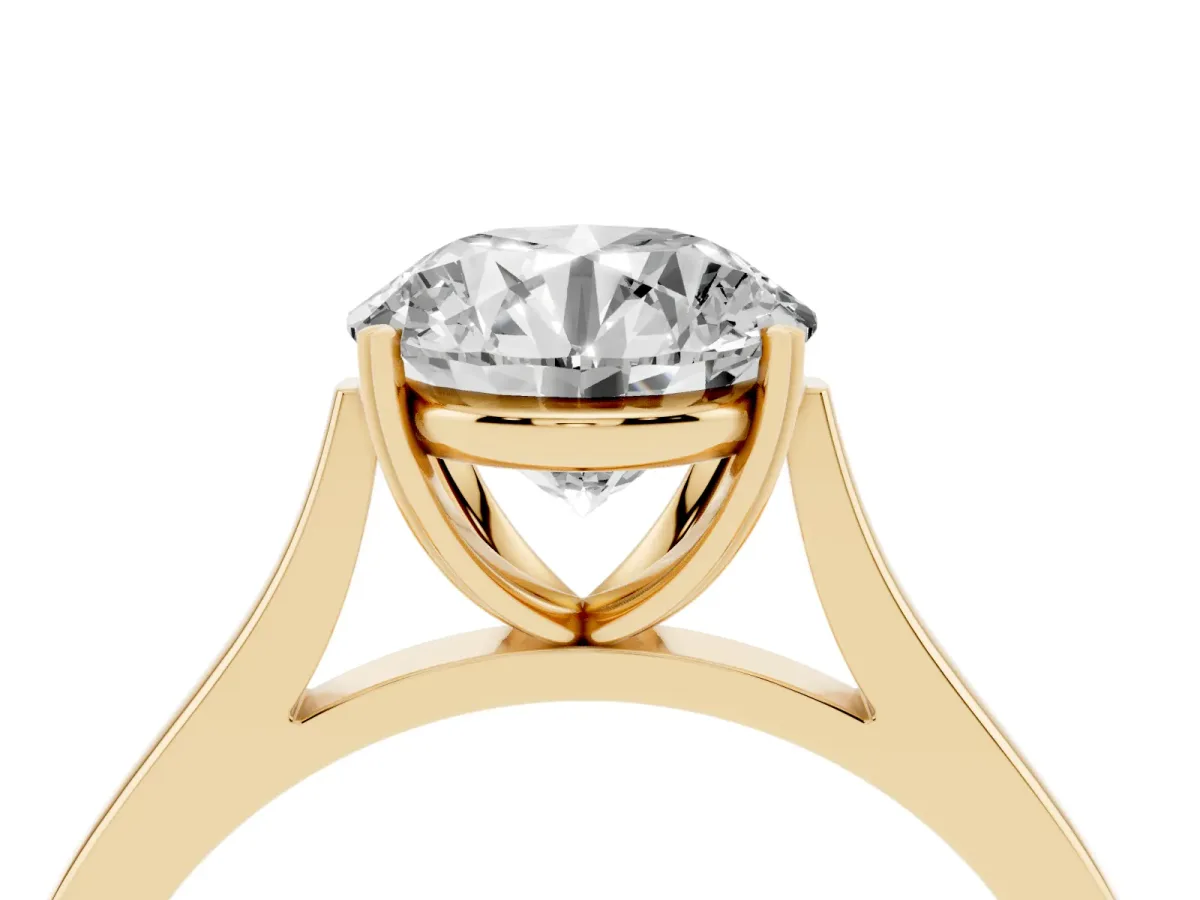 Round Cut Solitaire Heart Prong Engagement Ring with Tapered Band Yellow gold