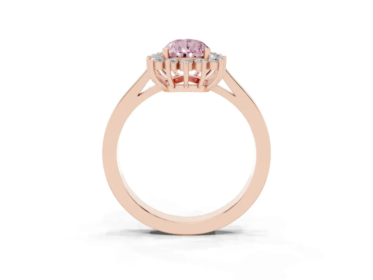 Fancy Pink Pear Cut Cut Diamond Halo Ring with Round Brilliant Halo and Solitaire Band Rose gold