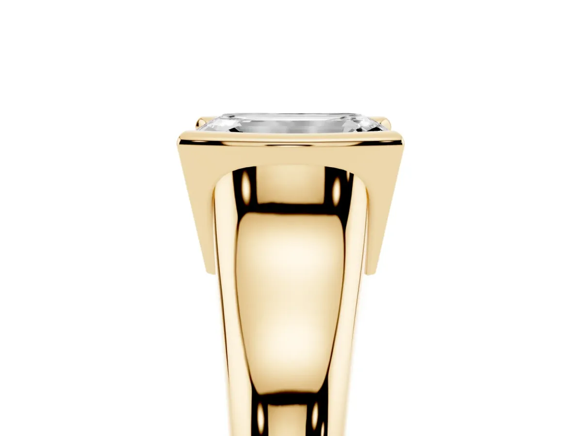 Emerald Cut Solitaire Tension Set Diamond Ring with Split Shank Band Yellow gold