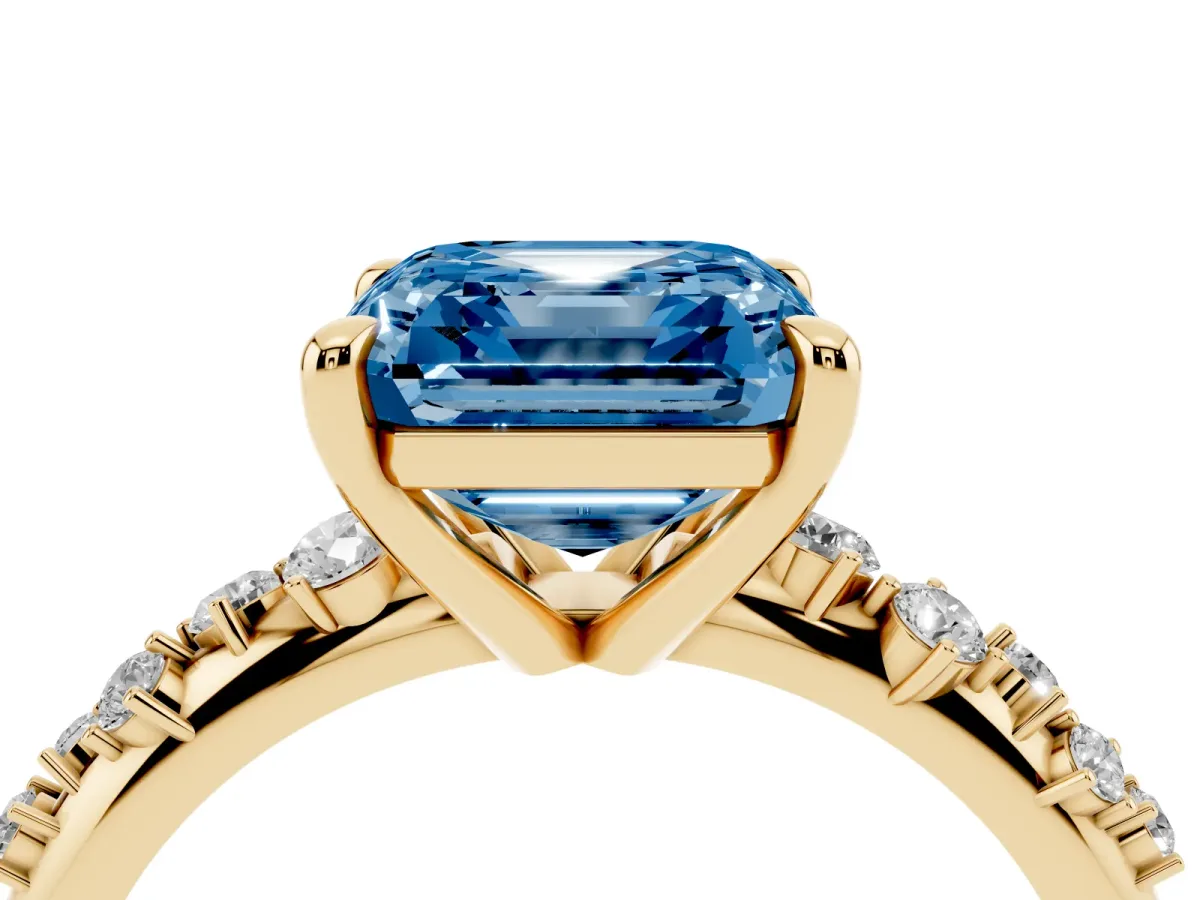 Fancy Blue Asscher Cut Cut Diamond Vine Band with Four-Prong Setting Yellow gold