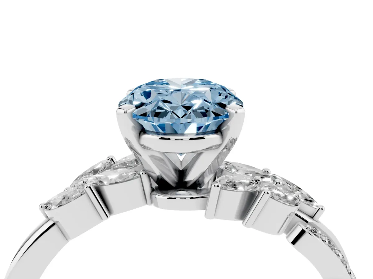 Fancy Blue Oval Cut Solitaire Marquise Twist Band with Six-Prong Setting Silver
