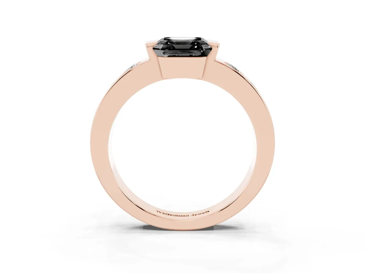 Fancy Black Asscher Cut Brilliant Channel-Set Diamond Ring with Bezel Prong Setting Rose gold