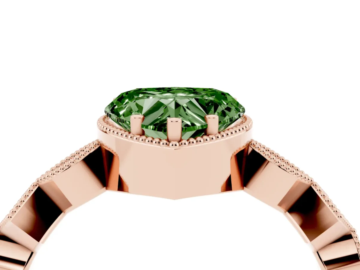 Fancy Green Heart Cut Milgrain Marquise Diamond Twist Band Ring Rose gold