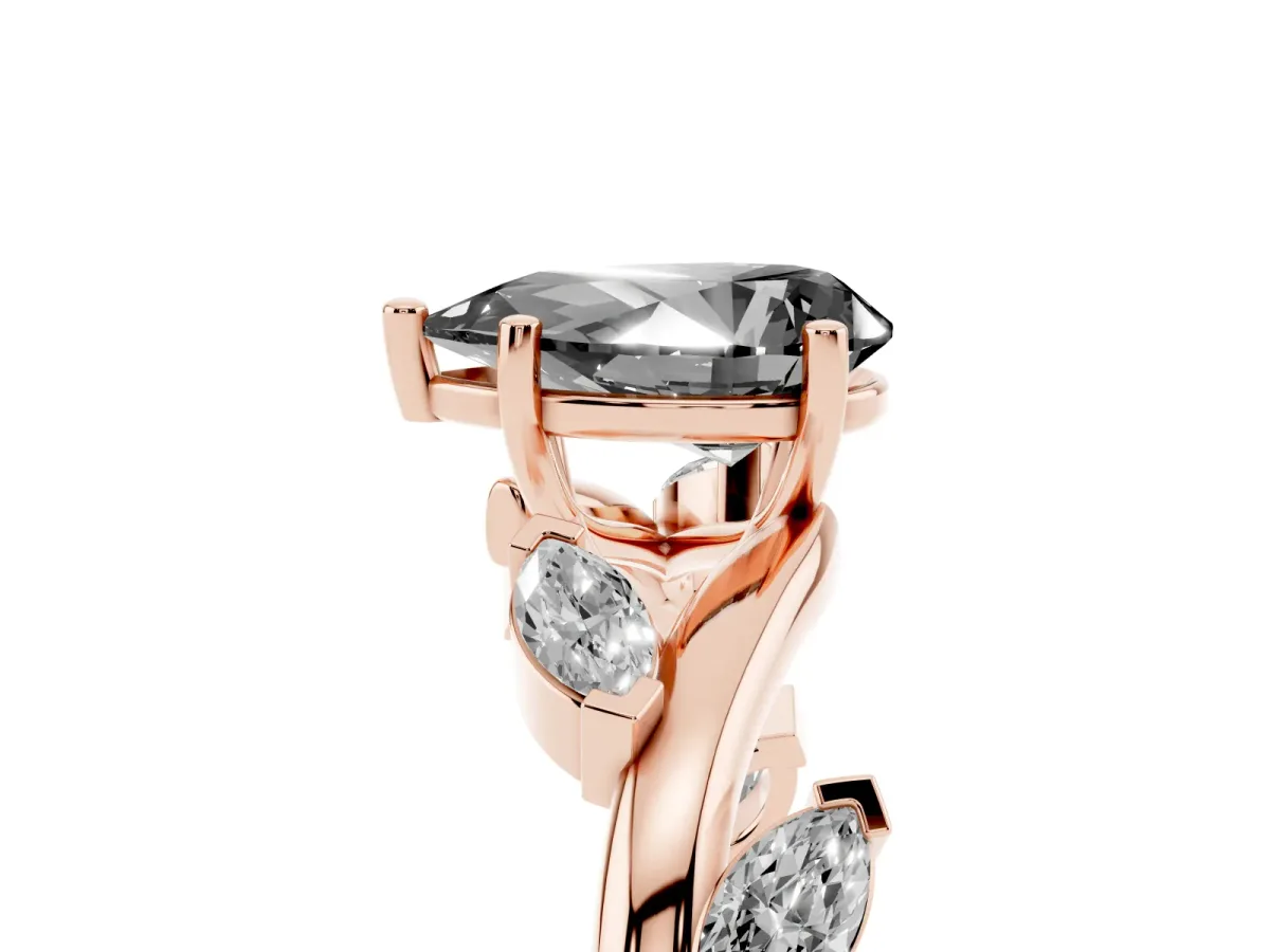 Fancy Black Pear Cut Solitaire Twisted Band Marquise Accent Prong Setting Ring Rose gold