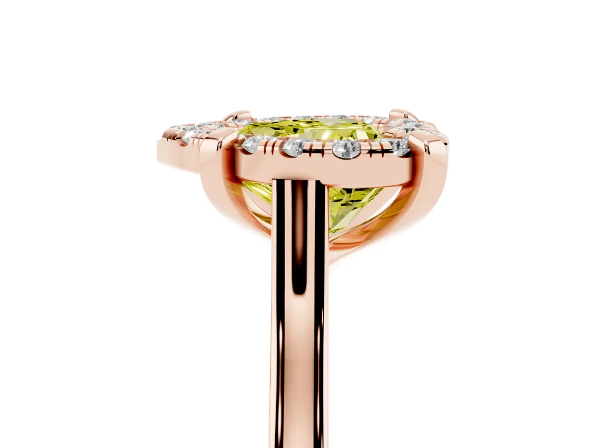 Fancy Yellow Heart Cut Diamond Cluster Halo Solitaire with Four-Prong Setting Rose gold