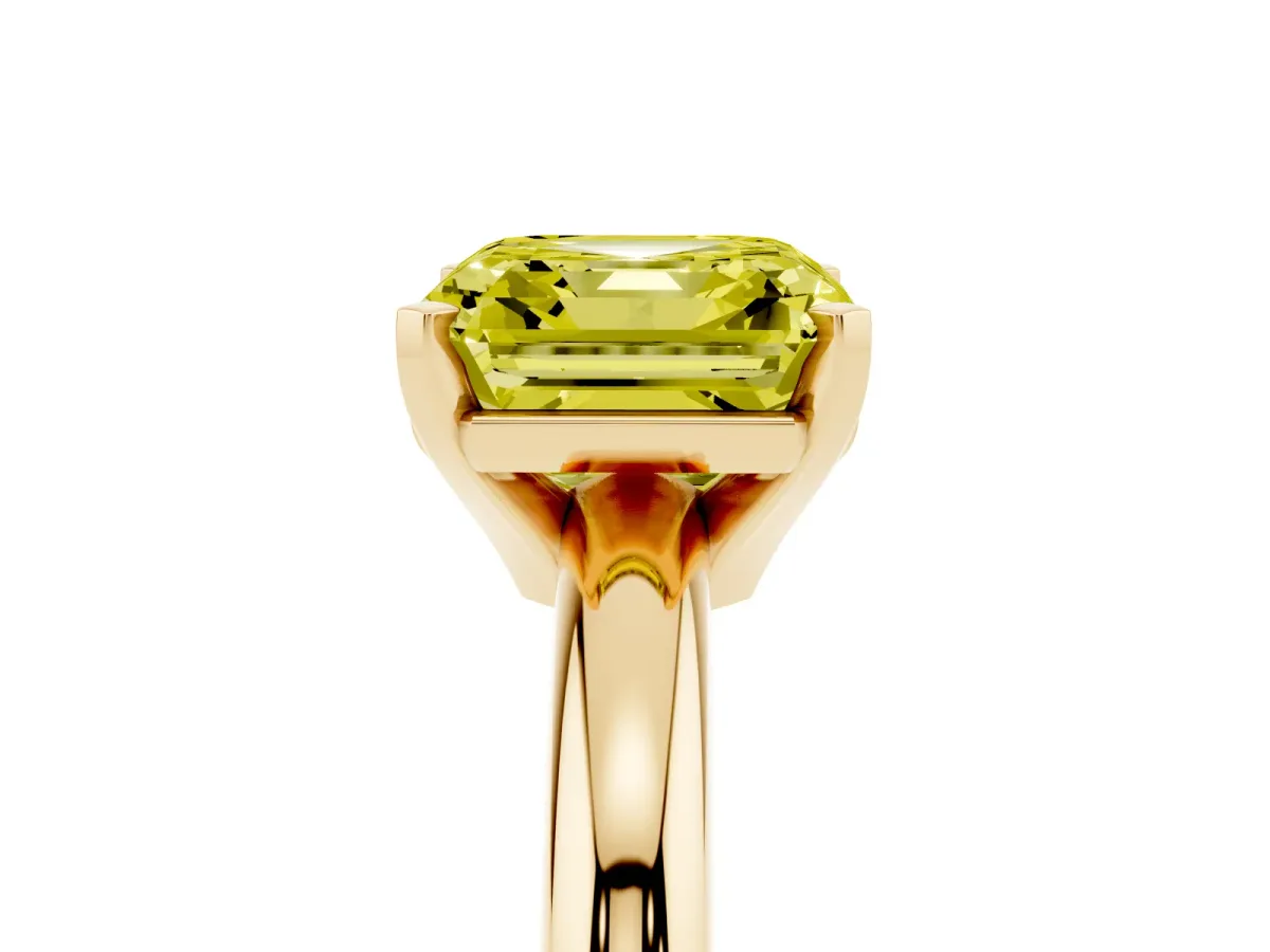 Fancy Yellow Asscher Cut Diamond Solitaire Engagement Ring with Round Band and Four-Prong Setting Yellow gold