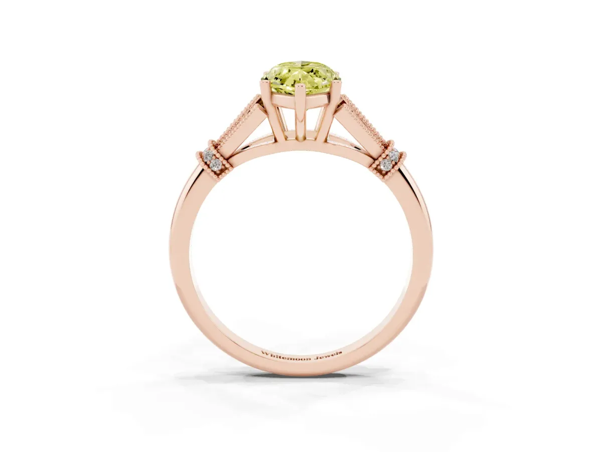 Fancy Yellow Marquise Cut Diamond Solitaire Ring with Floral Filigree and Pave Accents Rose gold