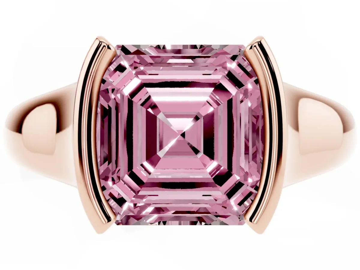 Fancy Pink Asscher Cut Solitaire Tension Set Diamond Ring with Split Shank Band Rose gold
