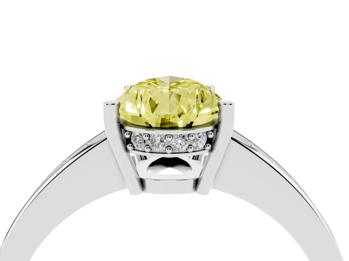 Fancy Yellow Pear Cut Solitaire Pavé Band Prong Setting Ring Silver