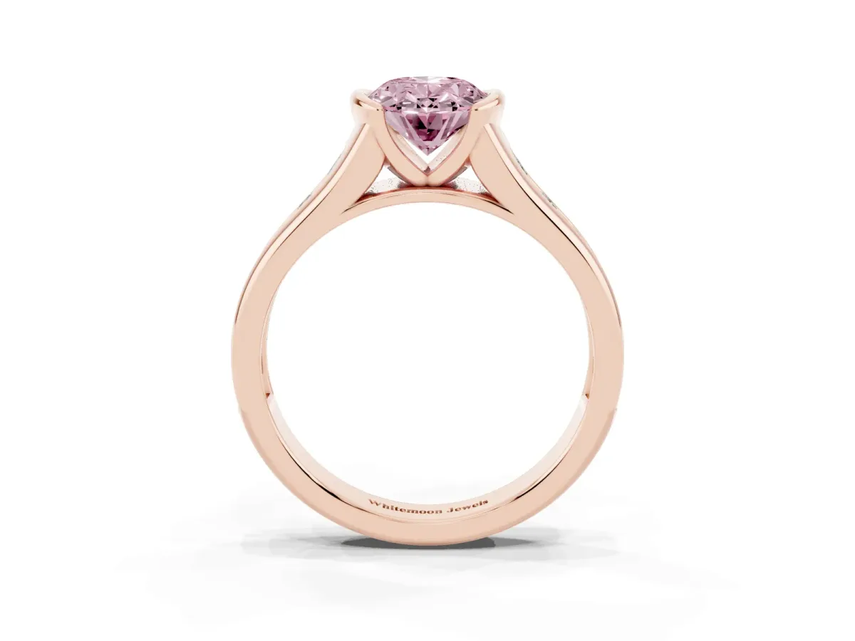Fancy Pink Oval Cut Solitaire Bezel-Set Diamond Ring with Channel-Set Band Rose gold