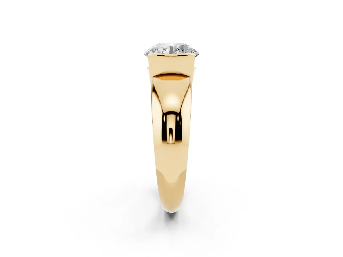 Round Cut Solitaire Tension Set Diamond Ring with Wide Band Yellow gold