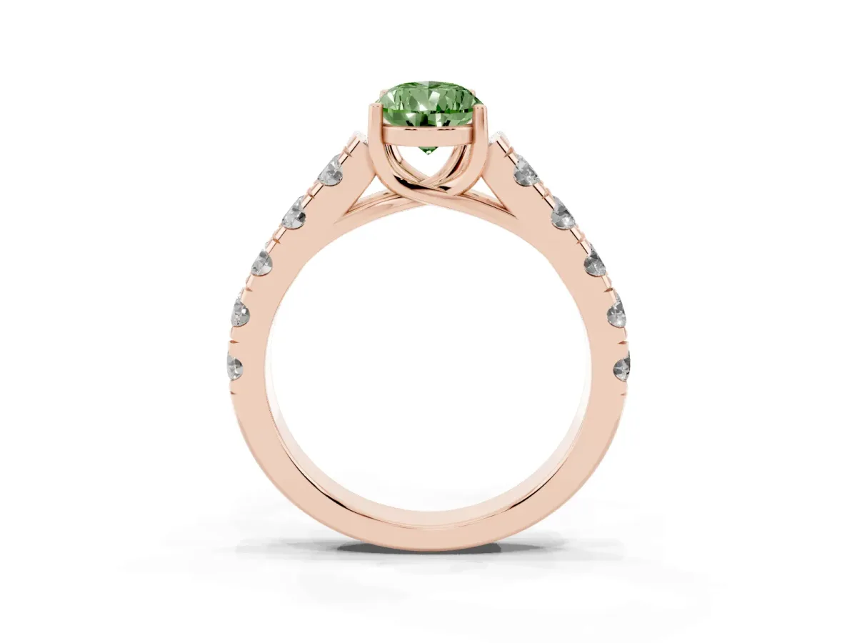 Fancy Green Pear Cut Cut Diamond Solitaire Ring with Micro Pave Band and Prong Setting Rose gold