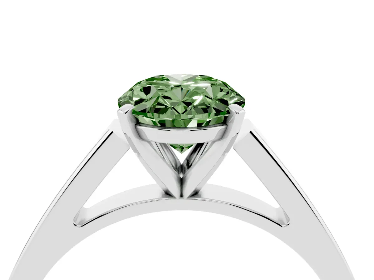 Fancy Green Oval Cut Solitaire Engagement Ring with Four-Prong Setting and Tapered Band Platinum