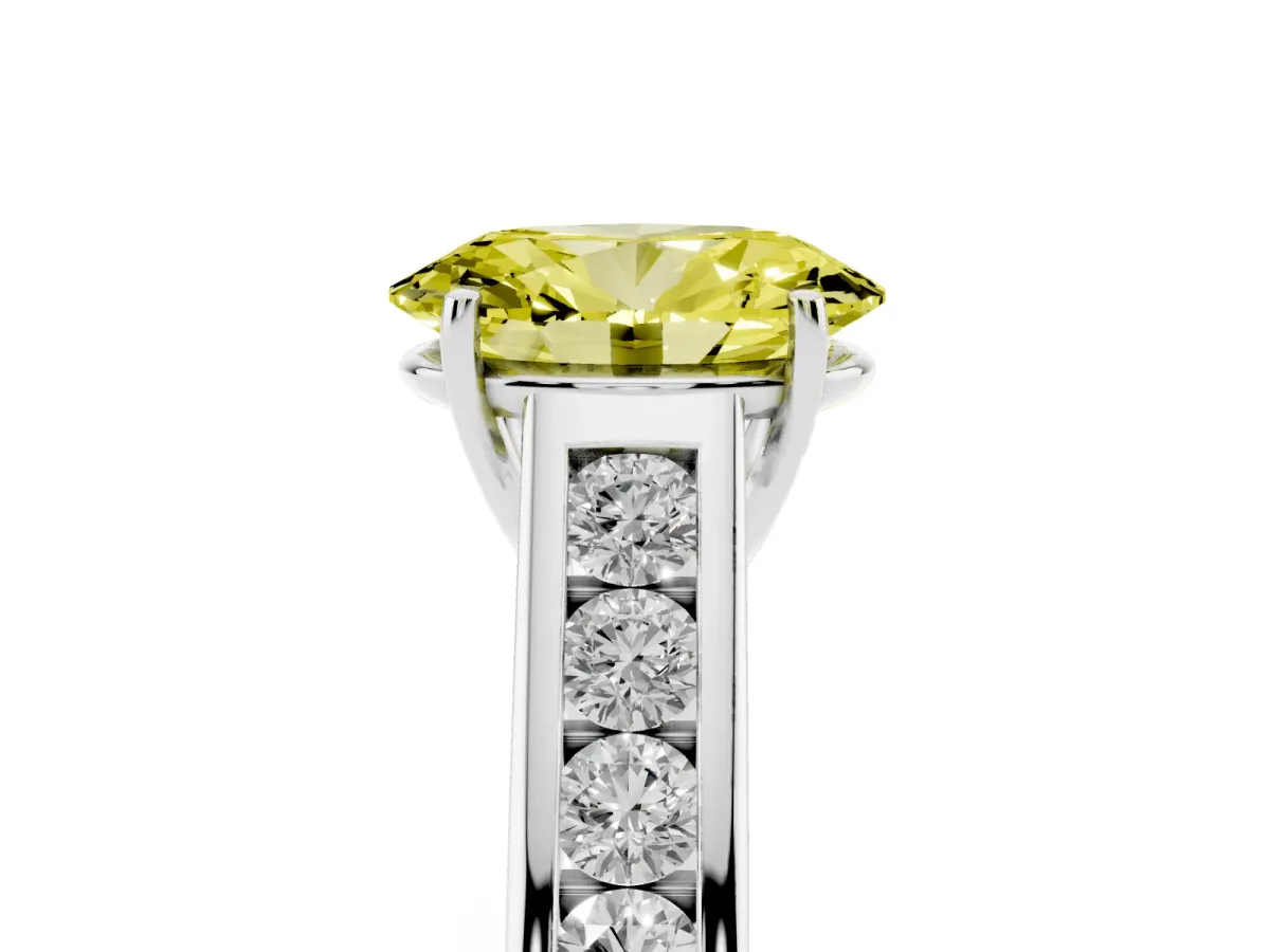 Fancy Yellow Oval Cut Brilliant Channel-Set Solitaire Ring with Four-Prong Setting Silver
