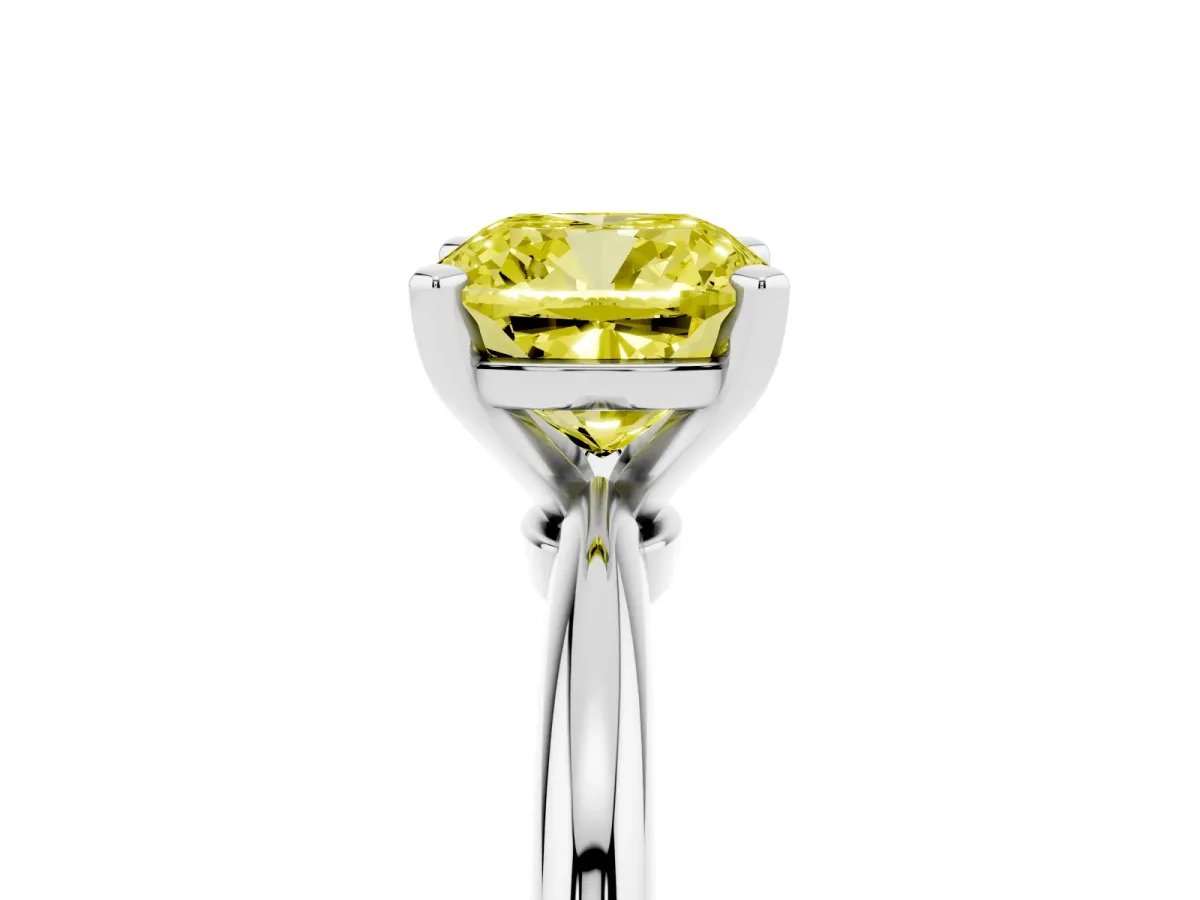 Fancy Yellow Cushion Cut Diamond Solitaire Ring with Prong Setting and Classic Band White gold