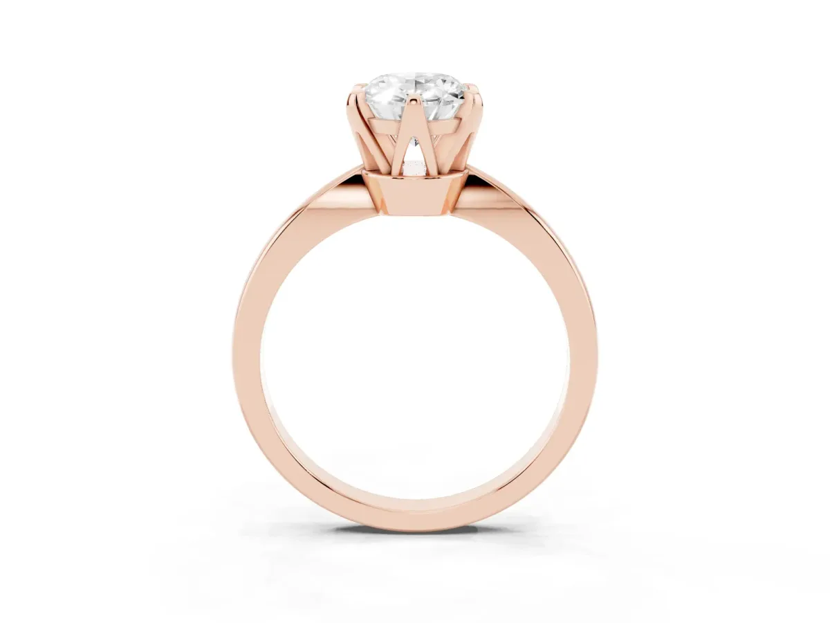 Oval Cut Solitaire Engagement Ring with Six-Prong Setting and Tapered Band Rose gold