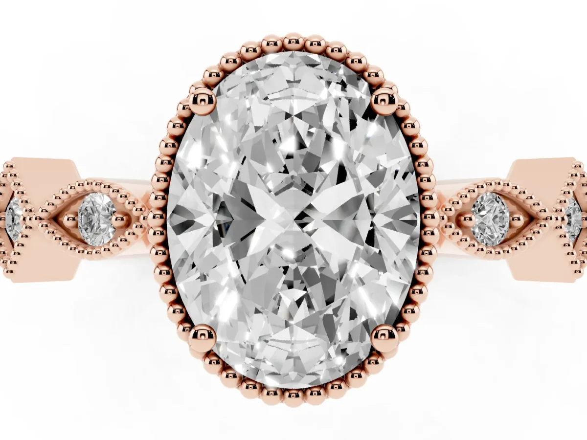 Oval Cut Milgrain Marquise Diamond Twist Band Ring Rose gold