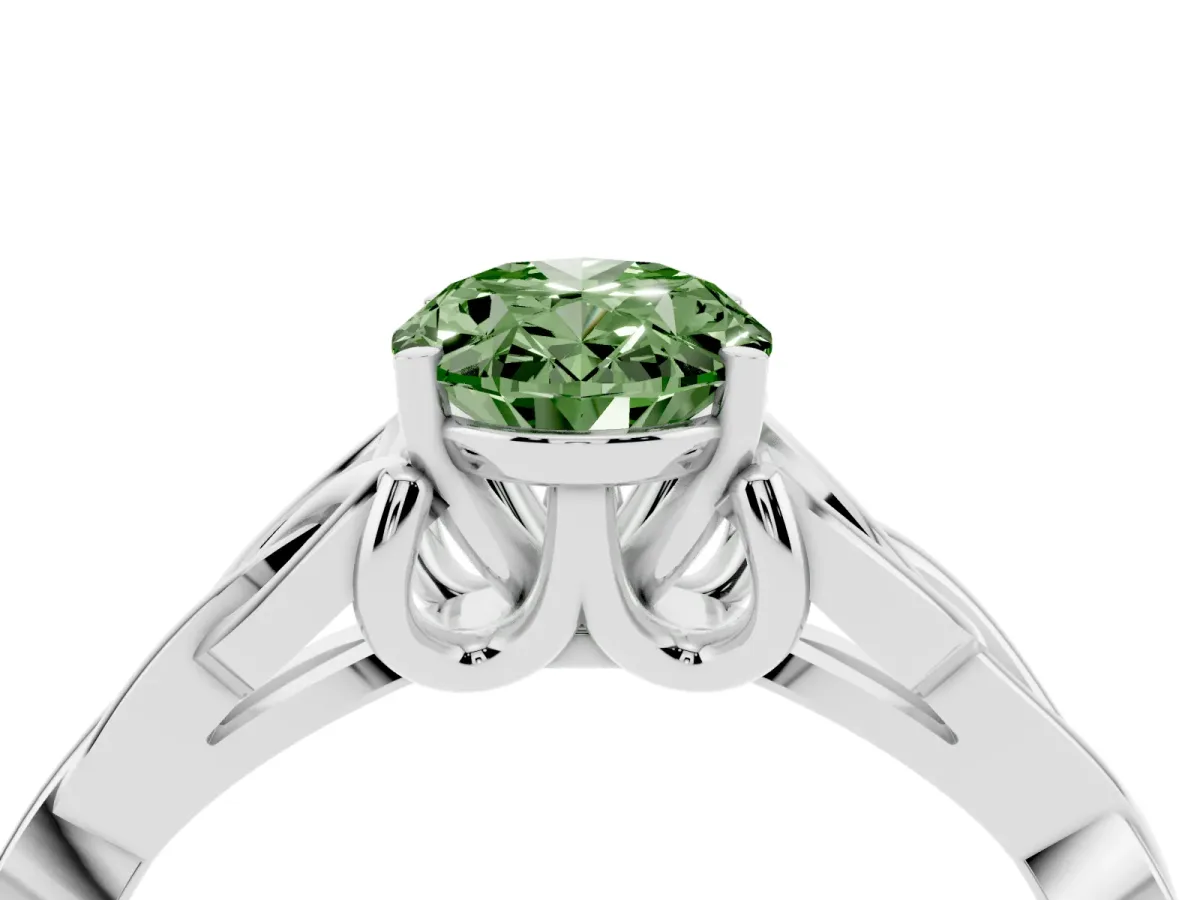 Fancy Green Oval Cut Diamond Solitaire Engagement Ring with Celtic Knot Band and Four-Prong Setting Platinum