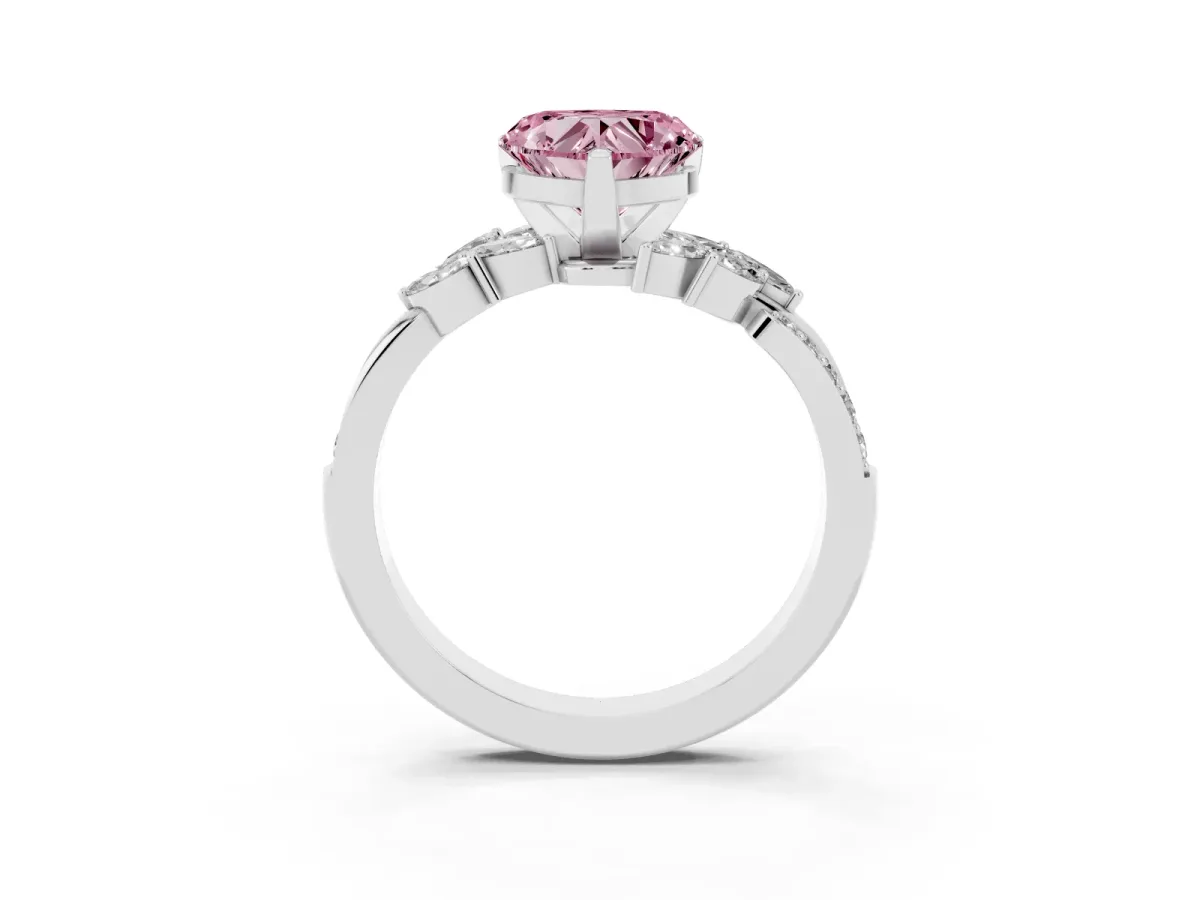 Fancy Pink Heart Cut Solitaire Marquise Twist Band with Six-Prong Setting Silver